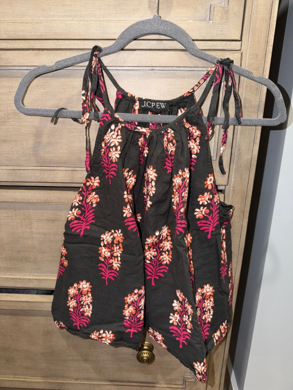 J. Crew Black Floral Tie-Strap Tank